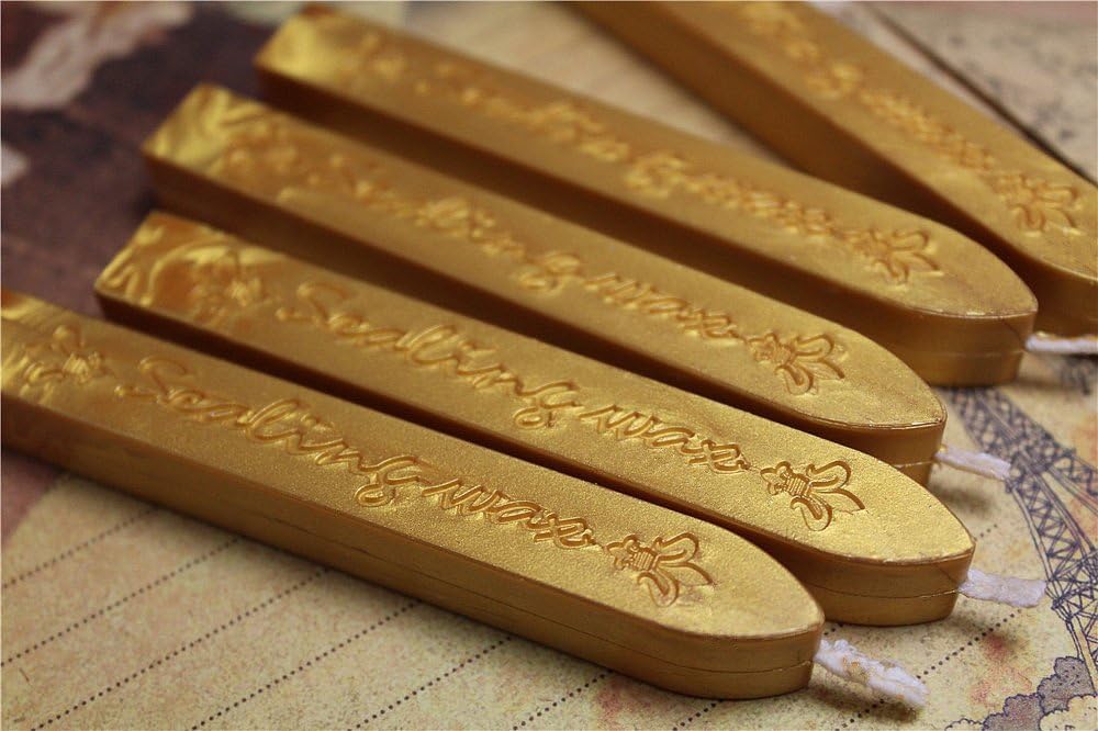Manuscript Sealing Seal Wax Sticks Wicks for Postage Letter (10PCS Vintage Gold)