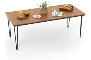 Tangkula 79 Inch Outdoor Dining Table, 8-Person Patio Table with 1.9 Inch Umbrella Hole, Metal Legs & Adjustable Foot Pads, Indoor Rectangular Bistro Table for Garden, Poolside & Park