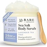 Bare Botanics Lavender Tea Tree Body Scrub 24oz | Made in Madison, WI | All Natural Sea Salt Exfoliator w/ Skin Loving Moisturizers | Vegan & Cruelty Free | Gift Ready Packaging w/ a Cute Wooden Spoon