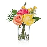 WELL KNOWN Artificial Flowers in Glass Vase, Silk