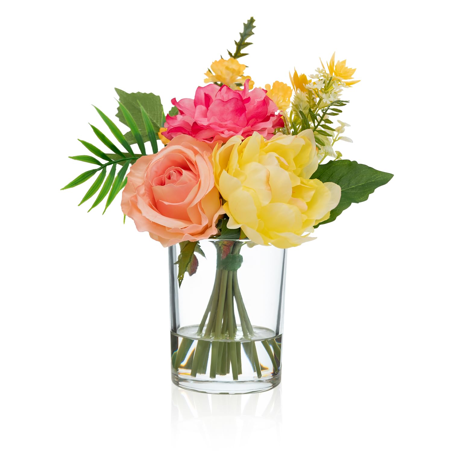 WELL KNOWN Artificial Flowers in Glass Vase, Silk