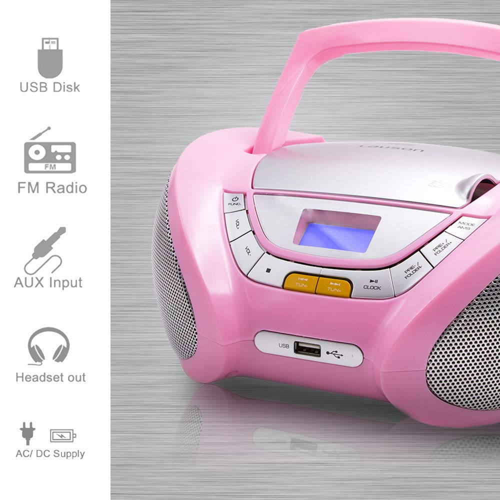 Lauson Boombox Pink Cd Player And Radio USB & MP3 Kids Cd Player