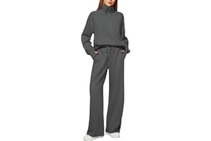 Casly Lamiit Women's 2 Piece Outfits Lounge Set 2025 Oversized Half Zip Sweatshirt Wide Leg Sweatpant Set Sweatsuit Tracksuit