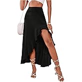 MakeMeChic Women's Boho Floral High Waisted Ruffle Skirt Split Thigh Swing Summer Maxi Long Skirt
