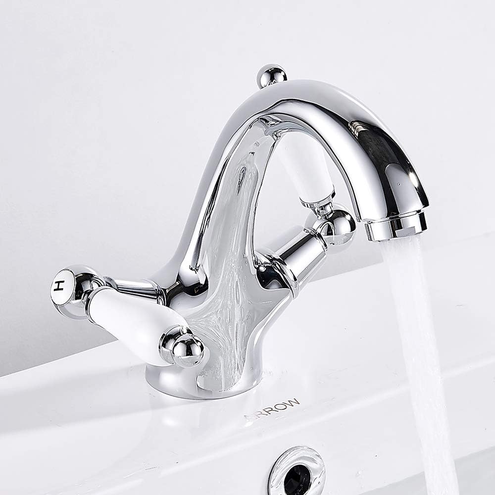 Dual Lever Basin Mixer taps Bathroom Sink tap Chrome hot and Cold Small Solid Brass luxry Faucet, Silver - Image 4