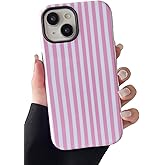 Longlayss Compatible with iPhone 15 Case Cute Aesthetic Striped Phone Case for Women Girl Shockproof Slim TPU and Hard PC Protective Cover (Pink)