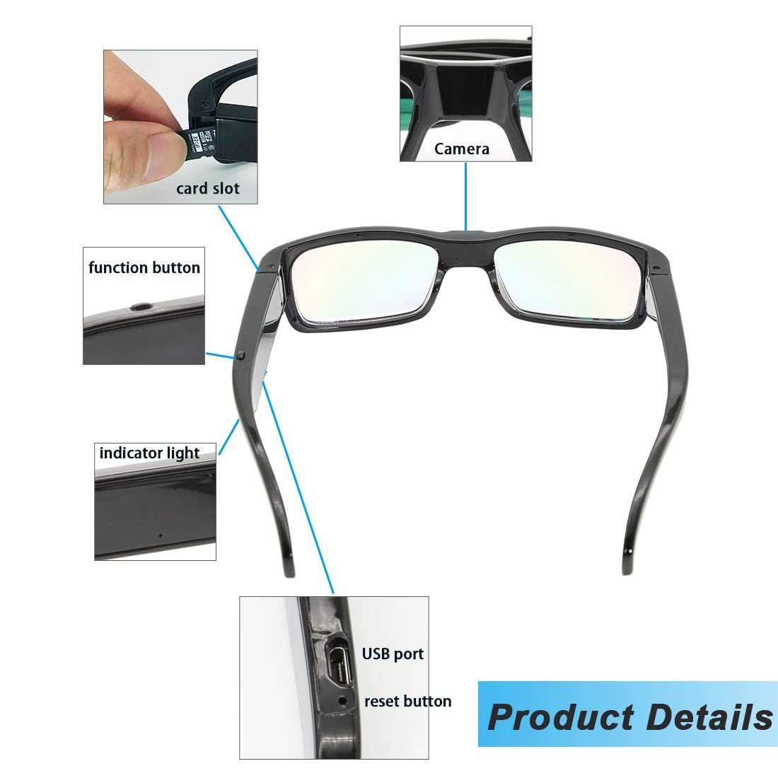Hidden Camera Eyeglass, AKTOUGST Spy Glasses with Mini