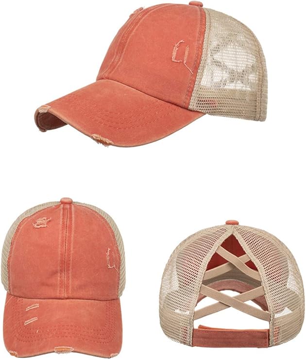 NeuFashion Criss Cross Hat Washed Distressed Glitter Mesh Womens