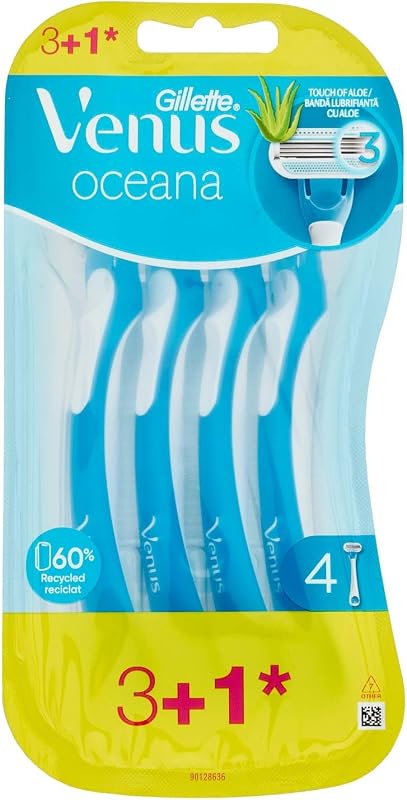 Gillette venus oceana aparelho de barbear feminino descartável, pacote com 4 lâminas
