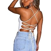YMDUCH Women's Sexy Sleeveless Criss Cross Backless Cami Bodycon Bodysuit Tops