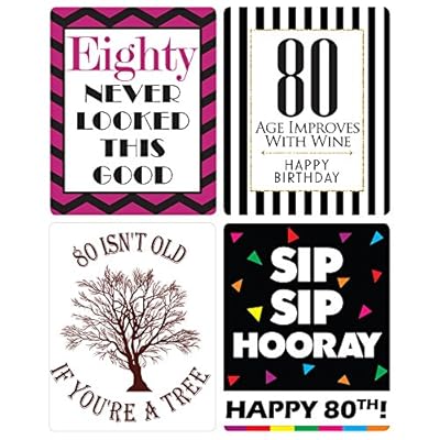 Chic 80th Birthday Wine Label Pack - Birthday Party Supplies, Ideas and Decorations - Funny Birthday Gifts for Women