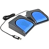 iKKEGOL Upgraded USB Foot Double Switch Pedal Assembly Control Two 2 Key Footswitch Program Customized Computer Keyboard Mouse Game Action HID (Blue Pedal)