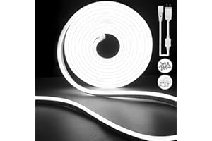 qnnp LED Neon Rope Light 50ft/15m LED Lights Strip AC110-120V Waterproof Cuttable Flexible Neon Strip Lights for Indoor&Outdoor Decoration Kitchen Bedroom Garden Hotel (Power Adapter Included)