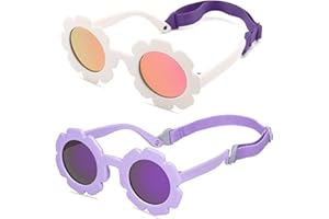 2PCS Baby Sunglasses, Flower Polarized Infant Sunglasses with Adjustable Strap for Newborn Infant Boys Girls Age 0-24 Months