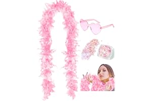 SHENYI 45g 2Yard Feather Boa with Body Glitter and Heart Sunglasses for Women and Teen Girls Bachelorette Party Halloween