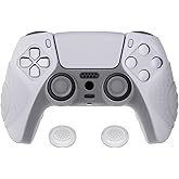eXtremeRate PlayVital Guardian Edition Clear White Ergonomic Soft Anti-Slip Controller Silicone Case Cover for ps5, Rubber Protector Skins with Clear White Joystick Caps for ps5 Controller