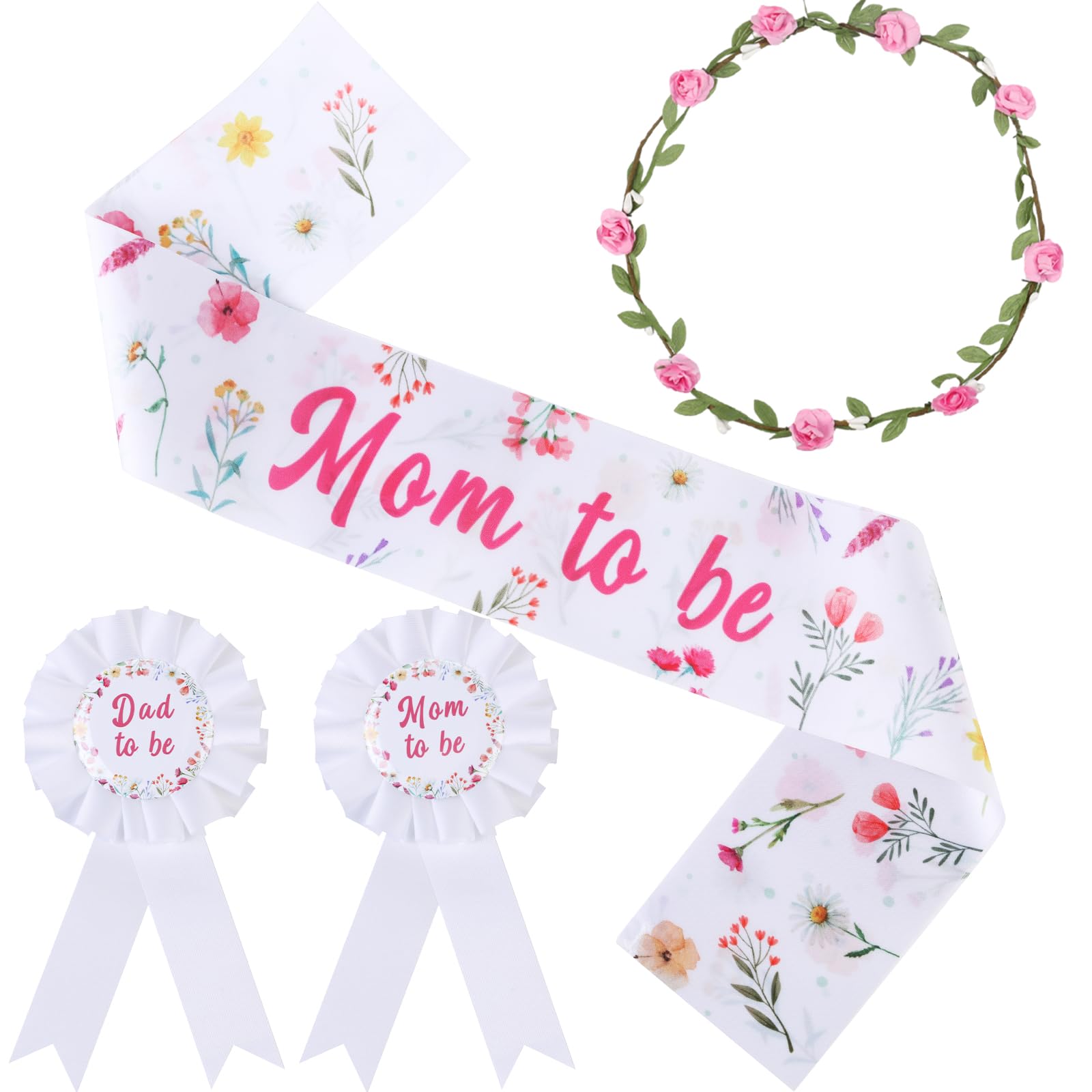 Photo 1 of Serencatcher Wildflower Baby Shower Decorations Girl, Wild Flower Mom to Be Maternity Sash Mom Dad to Be Pin Flower Crown Headband for Baby in Bloom a Little Wildflower is on The Way Boho Baby Shower
