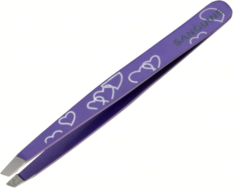 Sanguine Purple Heart Slant Tip Eyebrow Facial Hair Removal Tweezers w/ Case