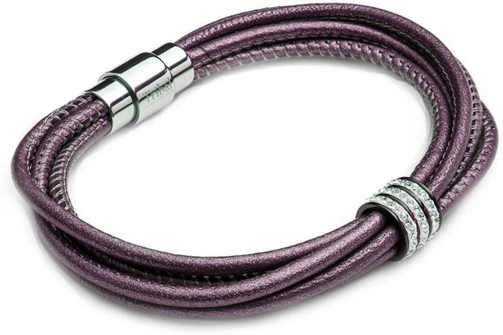 Tribal Steel Women's Berry Soft 5-Stranded Charm Bracelet - Ladies 19cm Nappa Leather Bracelet with Crystal Studded Bead, Bayonet Clasp