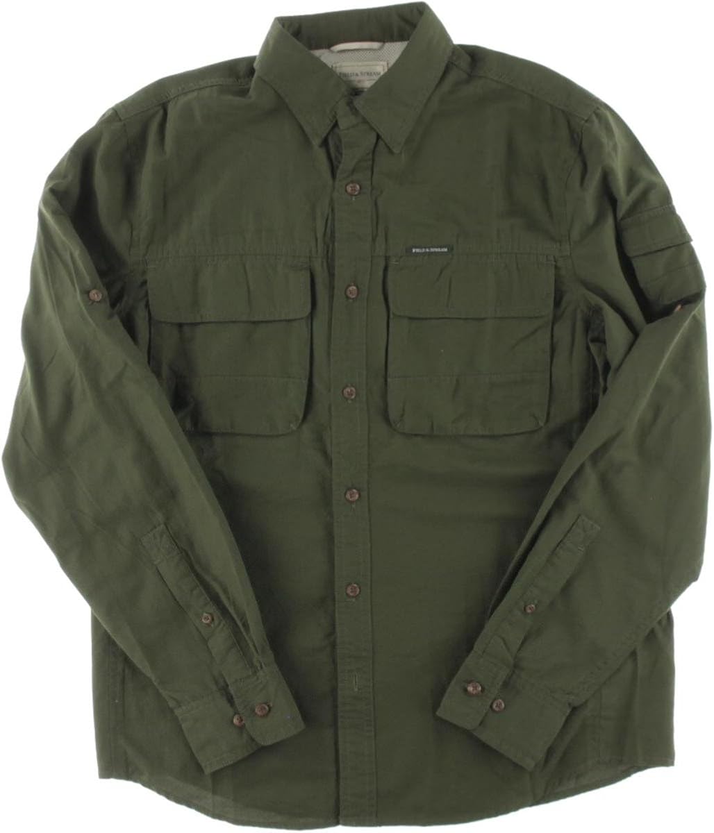Field & Stream Mens Plain Textured Long Sleeve Shirt Green Medium