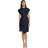 Donna Morgan Womens Sleek Faux Wrap Dress with Asymmetric Skirt Office Workwear Event Guest of
