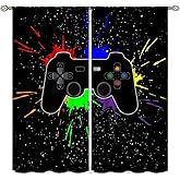 GY Gamepad Curtains Gamer Window Treatments for Boys Girls Colorful Game Controller Thermal Insulated Room Curtains for Living Room, 42x45 Inch