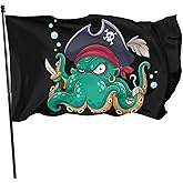 Pirate Octopus Flag 3x5 Ft with 2 Brass Grommets Large Banner Yard Outdoor Flag For Lawn Patio Yard Garden Home Outdoor Decor Fade Resistant Banner