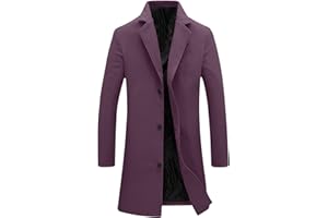 AQAYL Trench Coat Men Single Breasted Wool Blend Coat Mid Length Pea Coat Notch Lapel Jacket Business Casual Overcoat