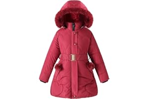 PODGINA Girl Winter Dress Coats Hooded Fleece Jacket Warm Outwear Waterproof Heavy Parka