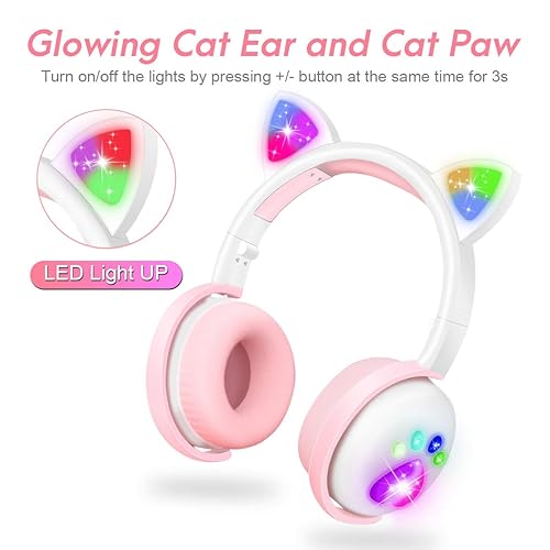 Kids Headphones, Wireless Cat Ear LED Light Up Bluetooth - Main Image