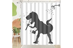 BIYSUC Dinosaur Shower Curtain Funny Dino for Kids Boys Bath Curtain Trex Silhouette Animal Shadow Cartoon Black White Bathroom Waterproof Polyester Fabric 72Lx72W Inch with Hooks