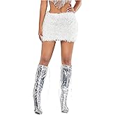 Floerns Women's Y2k Mini Skirts Fuzzy Mid Waist Date Night Party Bodycon Skirts