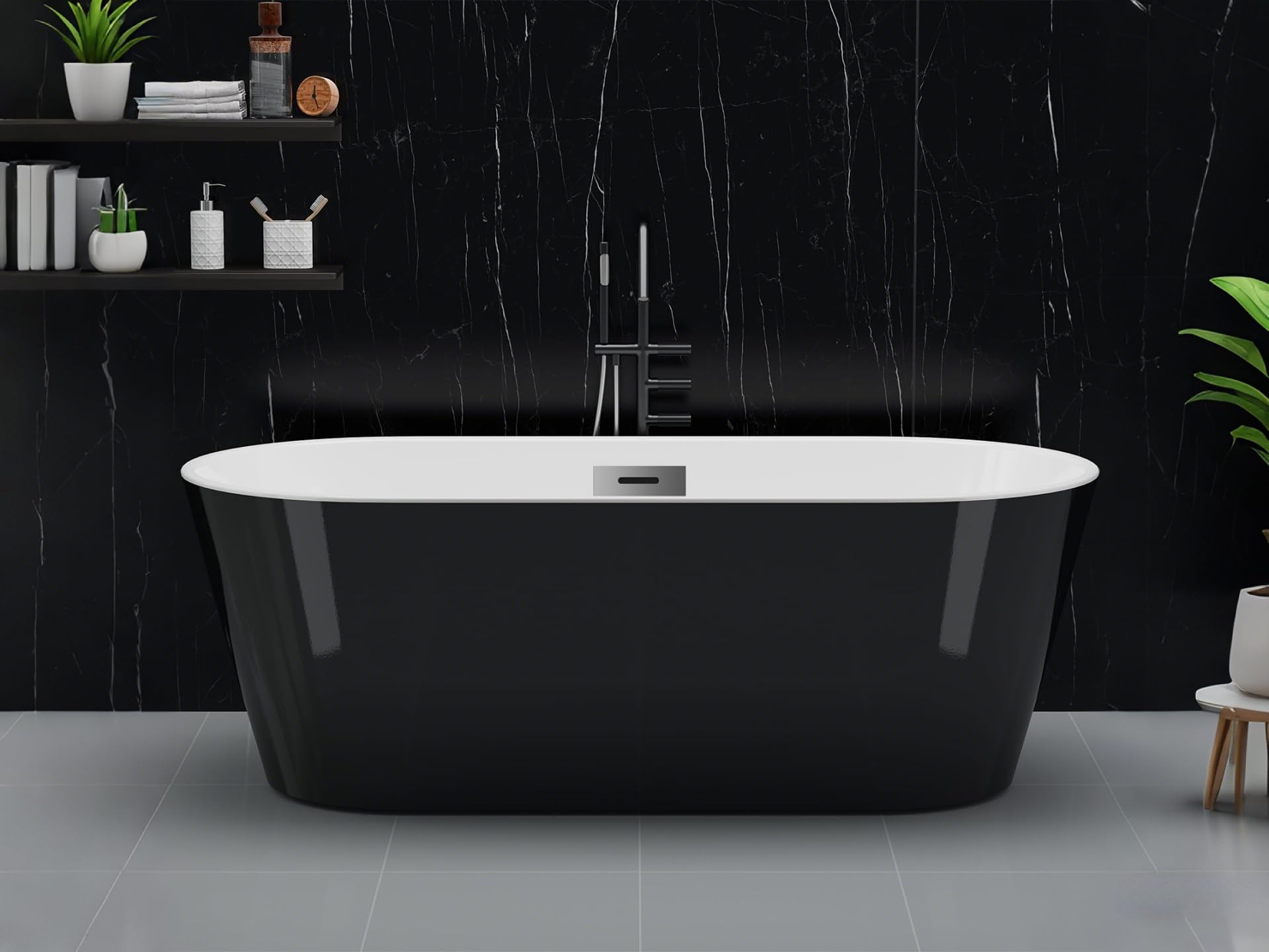 Photo 1 of Stand Alone Tub 67 inch Freestanding Bathtub – Matte Black and White Acrylic Soaking Tub with Chrome Drain and Overflow, Deep Modern Bath for Bathroom or Renovation