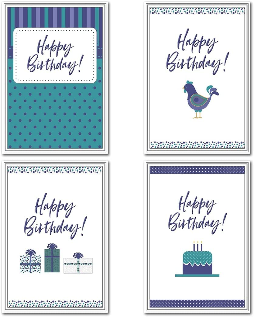 Bulk Buy Birthday Cards (16 Card Multipack + Quality self-Seal envs) – Assorted Simple Multi Selection Pack – 4 Premium Designs Men Women - Blank Inside – Compact Size 105x148mm - Made in UK