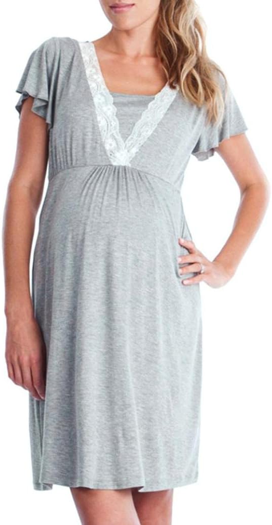 New Womens Mother Lace Pregnants Casual Nursing Baby for Maternity Pajamas Dress Cotton Top Blouse T Shirt Comfy Breastfeeding Pullover Clothes