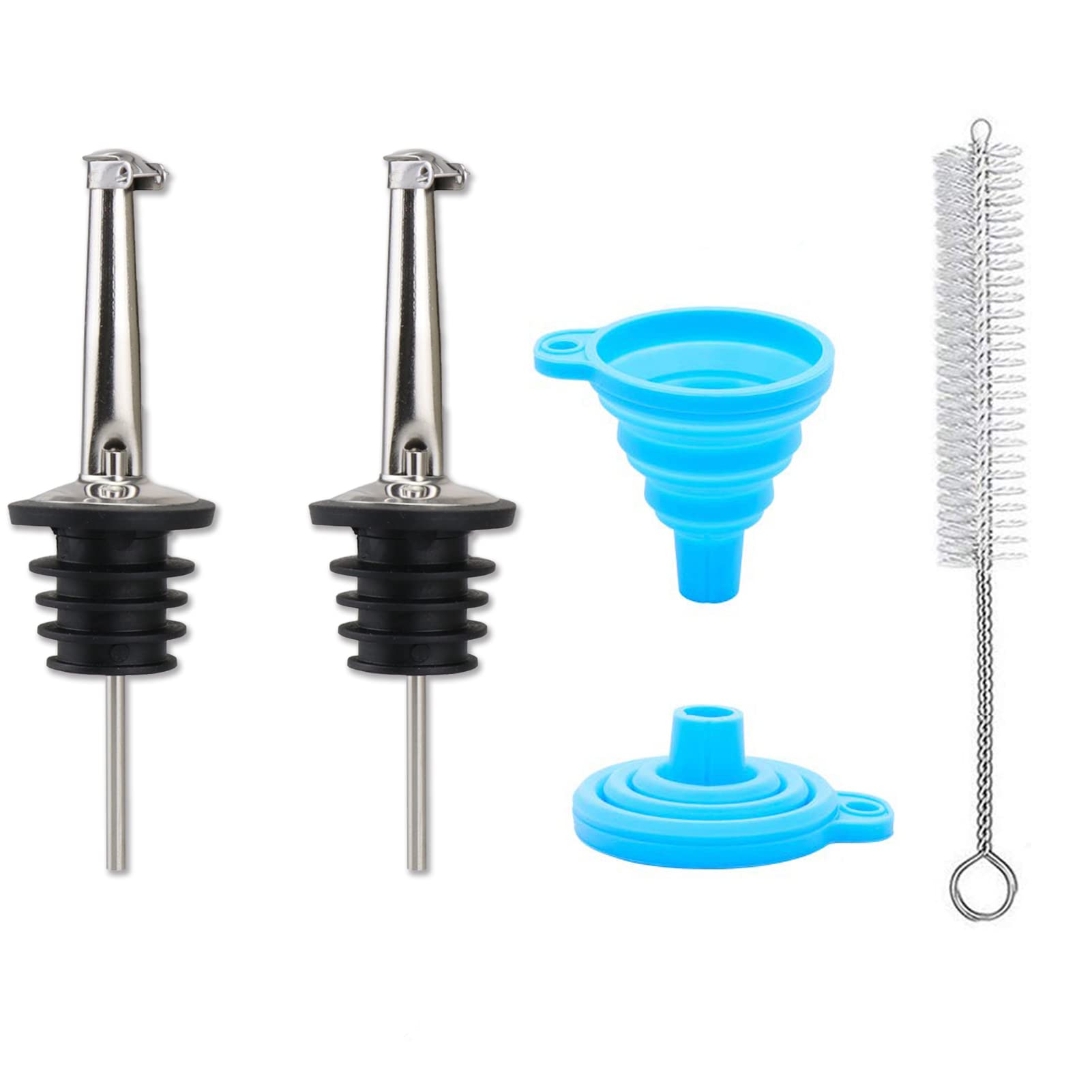 LEGERM Premium Oil Pourer Spout Set, Oil Dispenser Spout with Funnel and Cleaning Brush for Liquor and Olive Oil, Ideal for Home and Bar Use