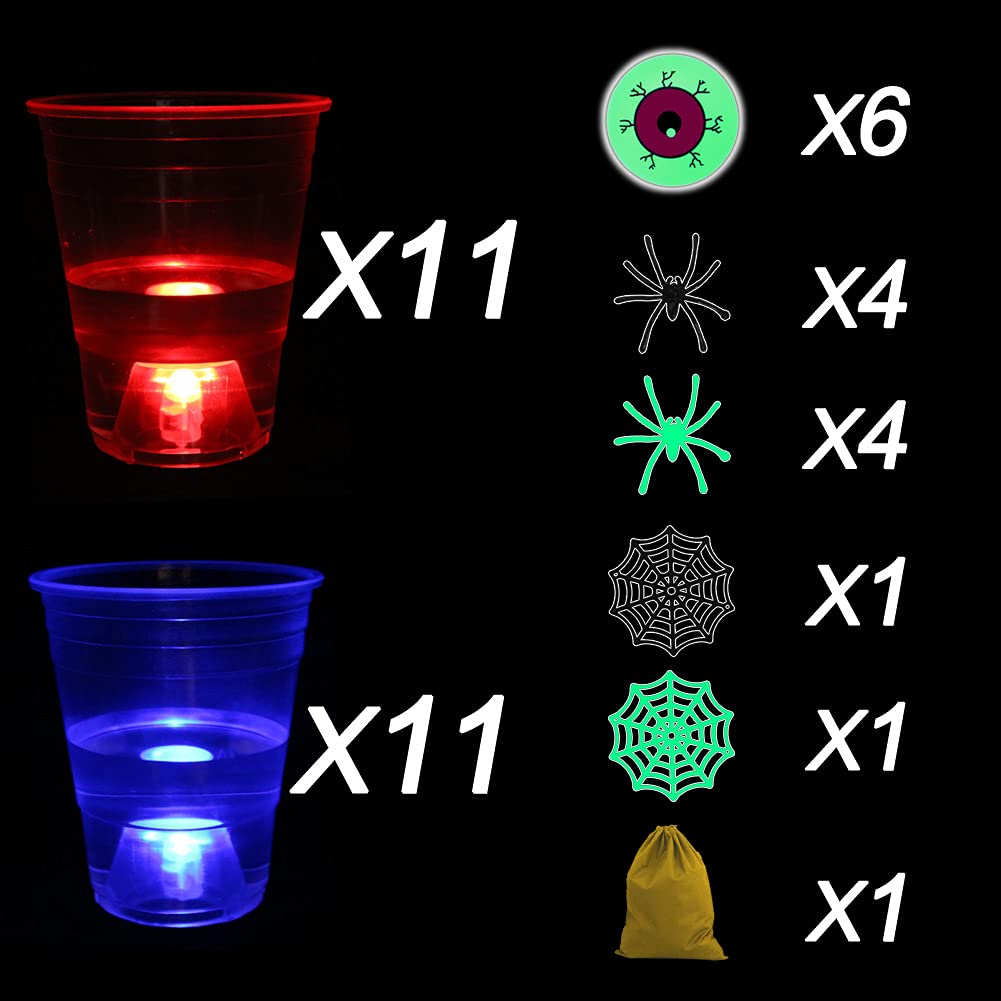 Halloween The Dark Beer Pong Set,Beer Pong Party Cup Set, LED Beer Pong Cups and Glow-in-The-Dark Balls,22 Set