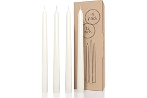 CANDWAX Ivory Taper Candles 12 inch Dripless - Set of 4 Tapered Candles Ideal as Dinner Candles - Smokeless and Unscented Taper Candles Long Burning - Hand Poured Tall Candlesticks