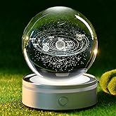 ZRENJHUS 3D Solar System Crystal Ball Universe Glass Ball Space Astronomy Gift Planets Model Science Astrophysics Gifts Solar System Night Light Glass Globe Decor with 12 Colorful Modes Light Base