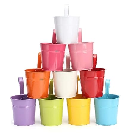 DXYZ Metal Railing Hanging Planter Pots with Drainage Holes (2, Green)