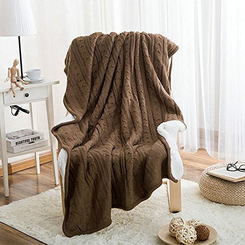 Winter Knit Throw Blanket,100% Cotton Thick Warm/Cozy/Soft Plush Fluffy Velvet Cable Couch Cover Blanket Multi Color