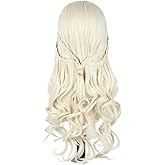 LeMarnia Blonde Wigs for Women Long Curly Wave Braid Queen Wig Fairy Elf Wigs for Cosplay Halloween Costume Wig