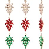 arricraft 6 Pcs 3 Colors Clear Glass Zirconia Leaf Pendants, Brass Leaf Shape Crystal Bulk Charms for DIY Crafts Bracelet Necklace Earrings Jewelry Making Accessories