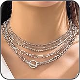 Rrdaily Trendy Gold Stackable Choker Necklace Set for Women Layered Paperclip Beaded Chain Link Necklaces OT Buckle Necklaces Jewelry Accessories