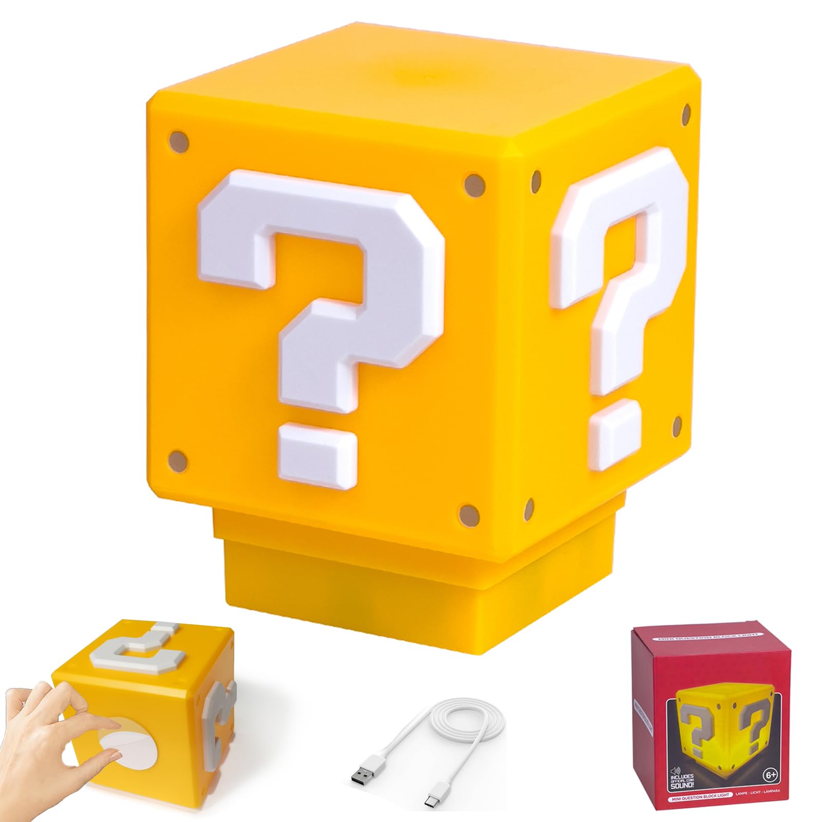 Photo 1 of TNOKDY Super Bros Mini Night Light Question Block Toys Night Light for Kids Square Brick USB ith Game Sound Effects Lamp for Desktop as Gifts for Kids Lamps for Bedrooms Boys