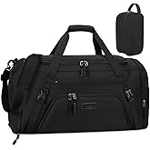 Gym Duffle Bag for Women Men 40L Waterproof Sports Travel Duffel Bags with Shoe Compartment,Wet Pocket Large Weekender Overnight with Toiletry Bag,Black