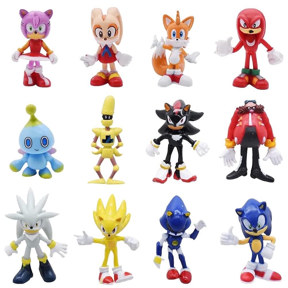 Mini Figures Set, 12PCS Sonnic Ornament Cake Toppers Birthday Party Supplies Cupcake Figurines Birthday Party Cake Decoration Supplies for Party Decoration Supplies Baby Shower