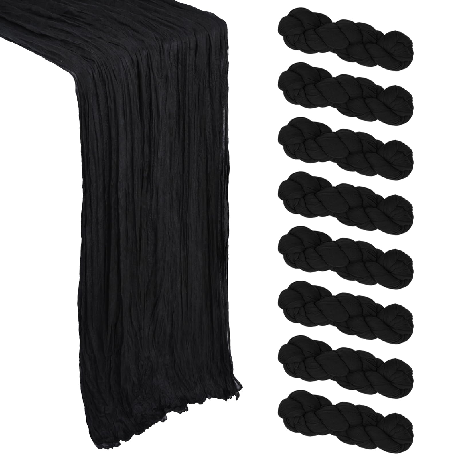 Photo 1 of 8 Pack Black Table Runner Cheesecloth 10Ft Gauze Cheese Cloth Table Runner 120 Inch Boho Sheer Rustic Fabric for Decor Bridal Baby Shower Wedding Centerpiece Holiday Home Decorations
