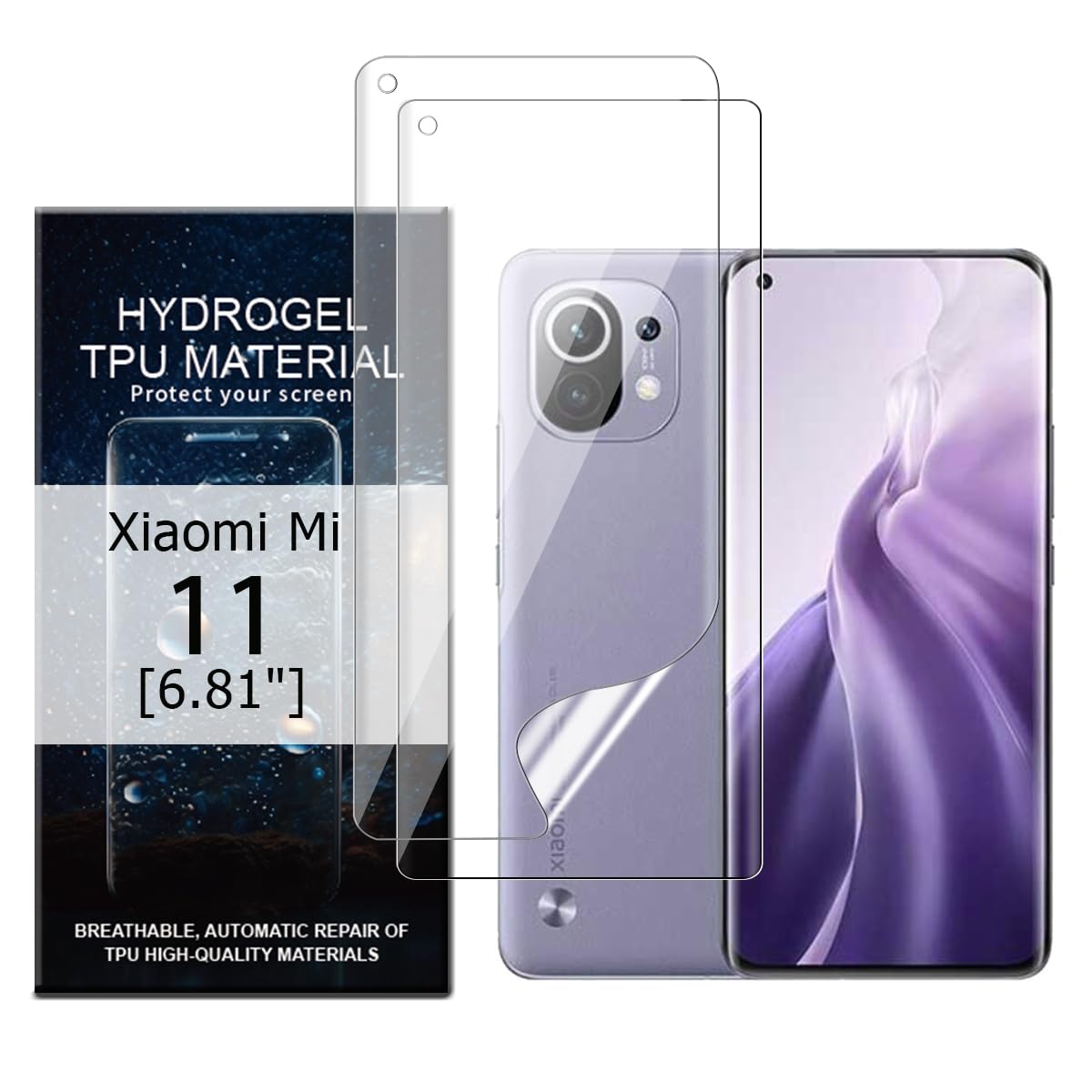 Glcrrpu 2 Pack Screen Protector for Xiaomi Mi 11 5G[6.81inch] High Sensitive Hydrogel TPU Film HD Clear Flexible,Self-Healing[Not Tempered Glass]