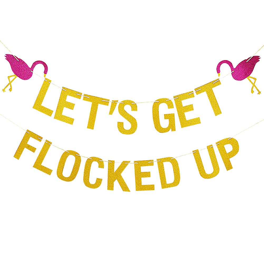 Flamingo Banner Birthday Party Decoration,Laqi La Flower Party Decoration,Flamingo Birthday Cake ​Decoration Flamingo Cake Decorations for Tropical Hawaiian Luau Themed Party Supplies